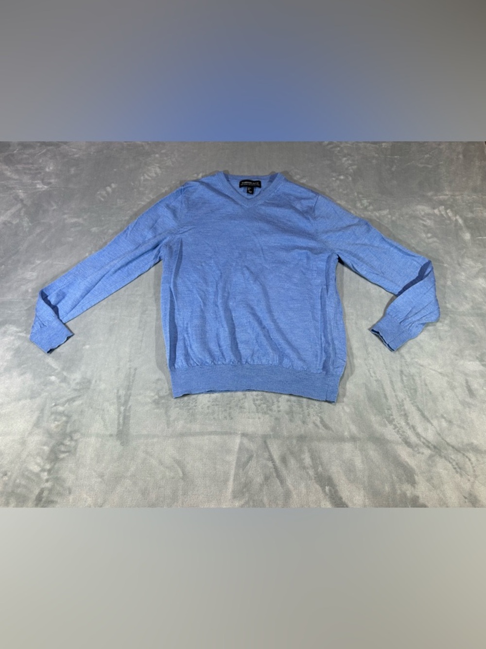 Men's Lightweight Blue V-Neck Harrison Davis 100% extra fine merino wool-Large